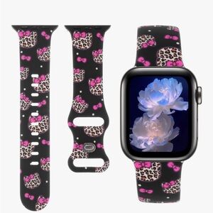 Leopard Print Smartwatch Band - Black and Pink